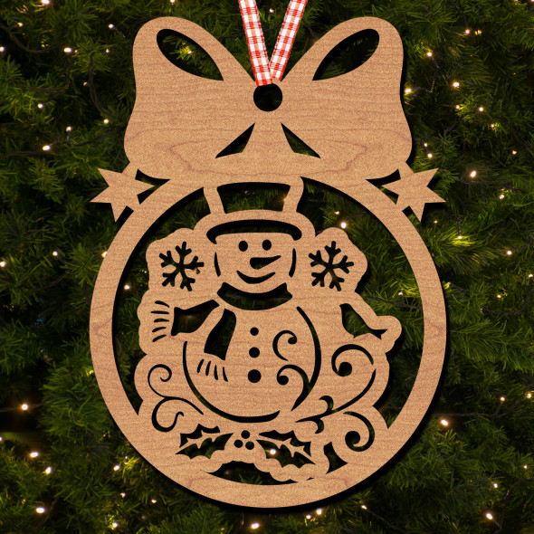 Round Bow Top Snowman Cartoon Snowflake Ornament Christmas Tree Bauble