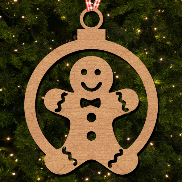Round Gingerbread Man Smiling Happy Ornament Christmas Tree Bauble Decoration