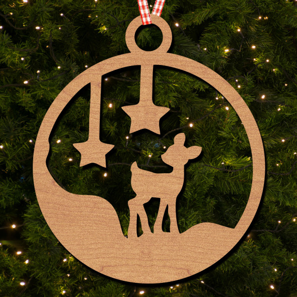 Round Baby Deer Two Stars Hanging Ornament Christmas Tree Bauble Decoration