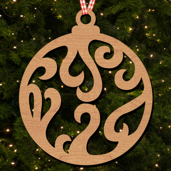 Round Swirl Damask Curves Hanging Ornament Christmas Tree Bauble Decoration