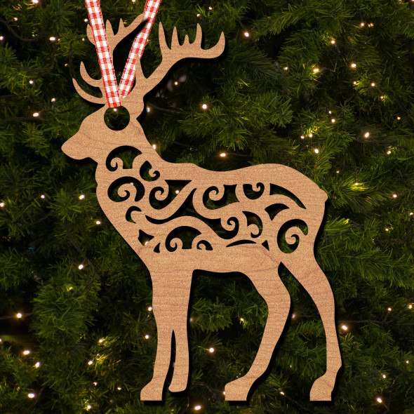 Stag Antlers Damask Pattern Body Ornament Christmas Tree Bauble Decoration