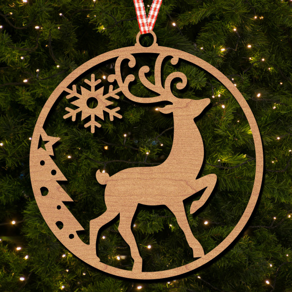 Reindeer and Snowflake Hanging Ornament Christmas Tree Bauble Decoration