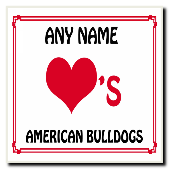 Love Heart American Bulldogs Personalised Coaster