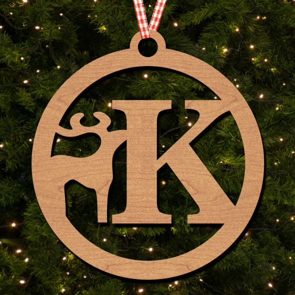 Circle & Deer - K Hanging Ornament Christmas Tree Bauble Decoration