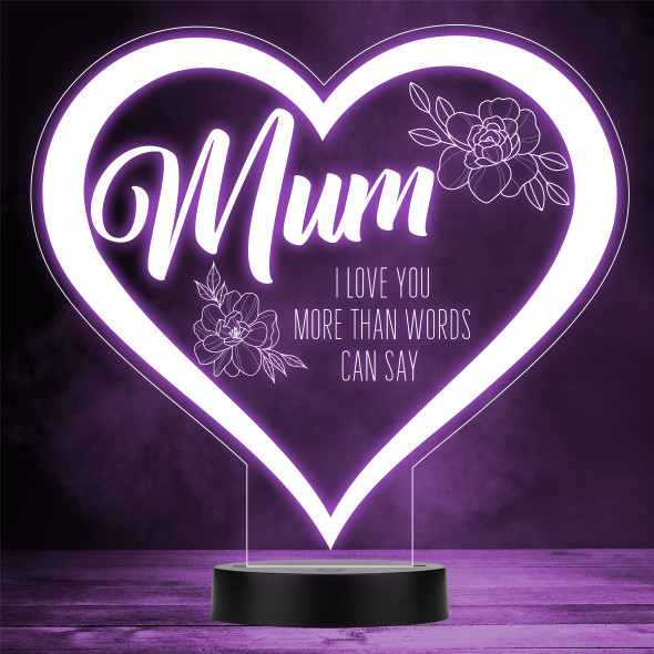 Mum I Love You Flowers Mother's Day Personalised Gift Colour Change Night Light