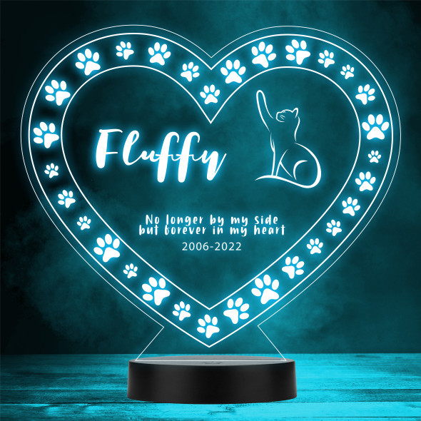 Pet Loss Cat Forever Paw Print Memorial Personalised Gift Colour Night Light
