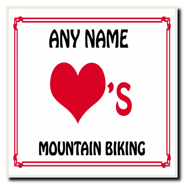 Love Heart Mountain Biking Personalised Coaster