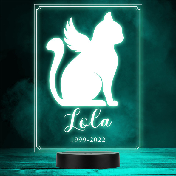 Pet Memorial Silhouette Angel Cat Loss Personalised Gift Colour Night Light