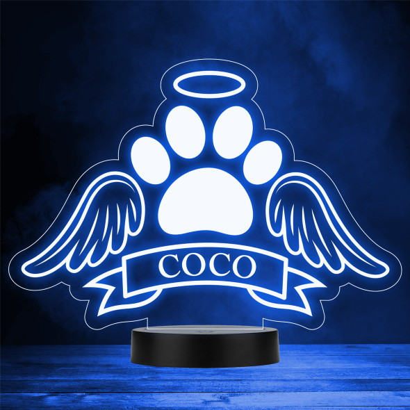 Pet Loss Paw With Angel Wings Memorial Personalised Gift Colour Night Light