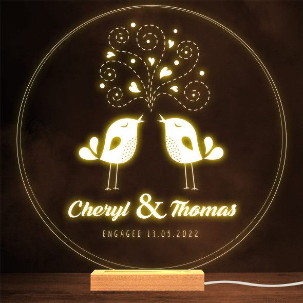 Engagement Love Birds Round Personalised Gift Warm Lamp Night Light