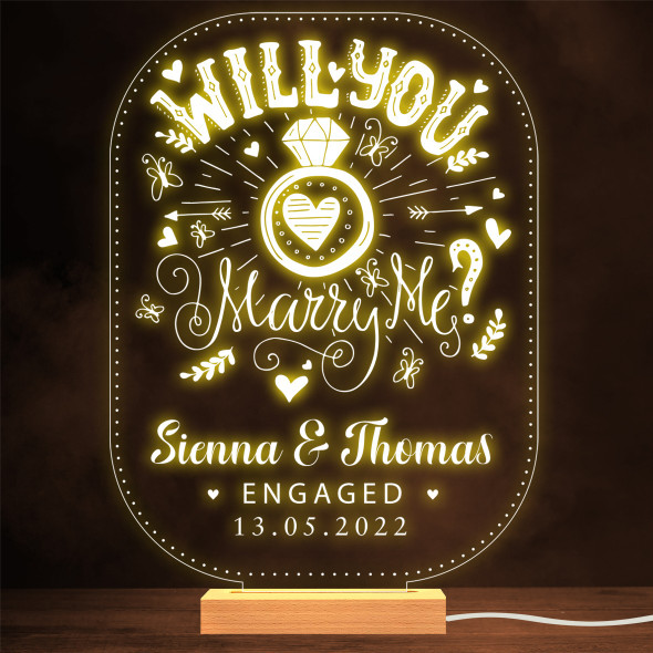 Will You Marry Me Engagement Diamond Love Personalised Gift Lamp Night Light