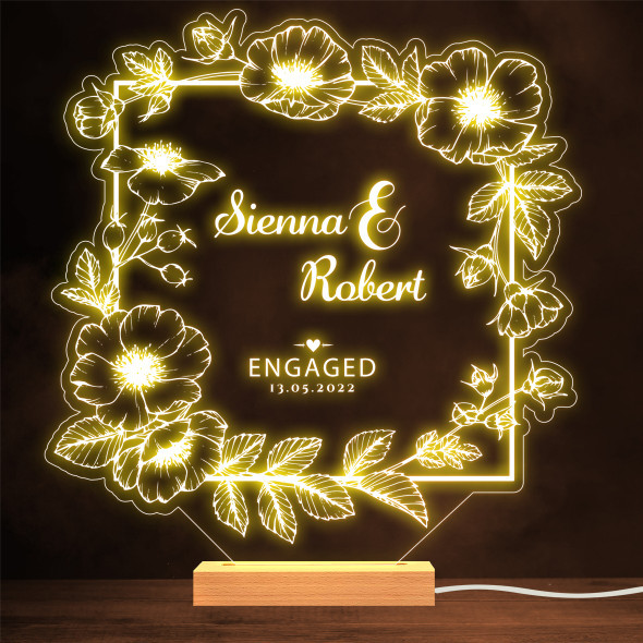 Pretty Floral Frame Engagement Personalised Gift Warm Lamp Night Light