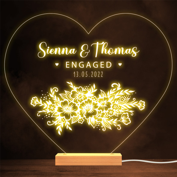 Flower Arrangement Heart Engagement Personalised Gift Warm Lamp Night Light