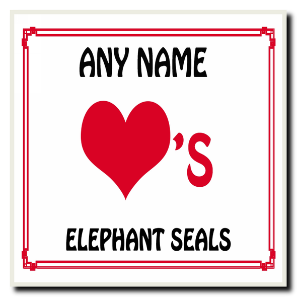 Love Heart Elephant Seals Personalised Coaster