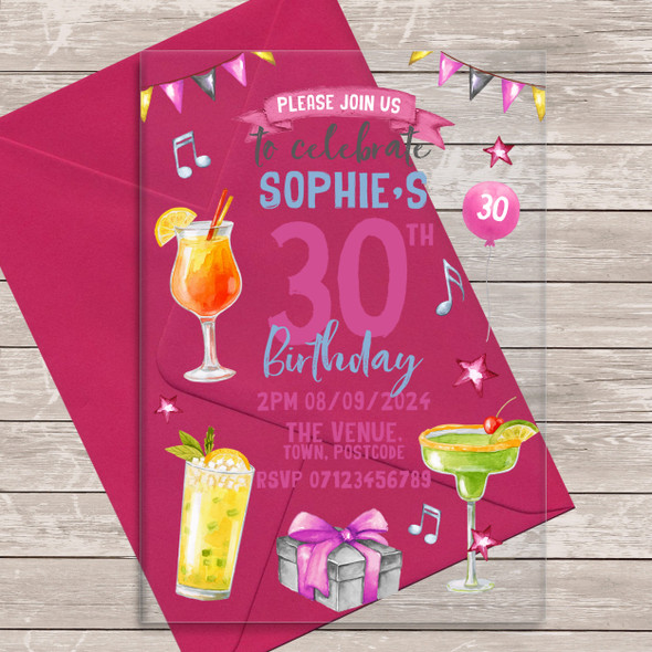 30th Or Any Age Party Cocktail Bar Acrylic Clear Birthday Party Invitations