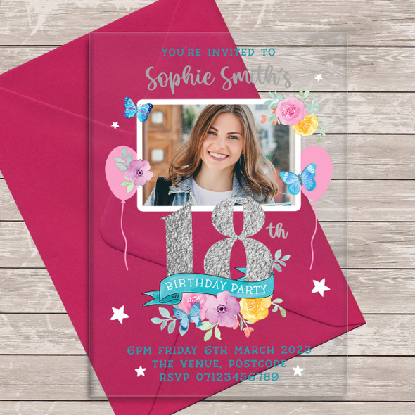 18th Or Any Age Photo Banner Acrylic Transparent Birthday Party Invitations