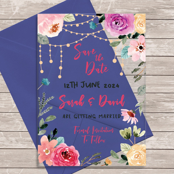 Flower Peach Bright Acrylic Clear Transparent Wedding Save The Date Invite Cards