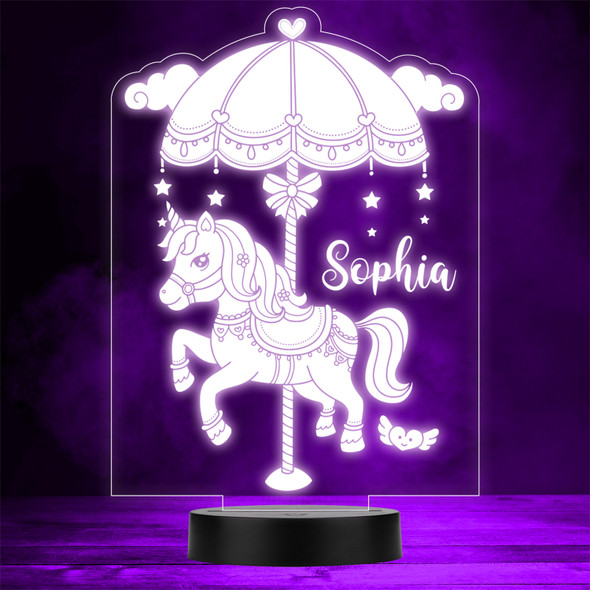 Kids Carousel Unicorn Horse Umbrella Stars Hearts Gift Colour Change Night Light