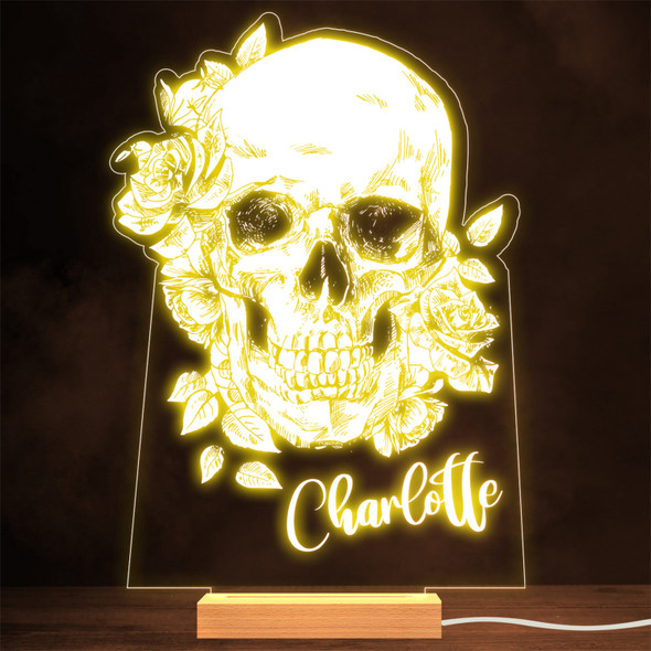 Floral Skull Roses Leaves Gothic Grunge Style Personalised Gift Lamp Night Light