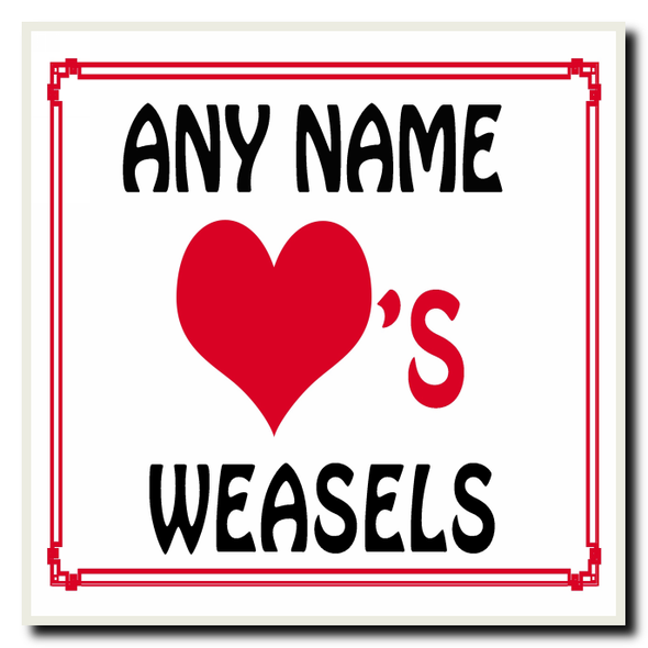 Love Heart Weasels Personalised Coaster