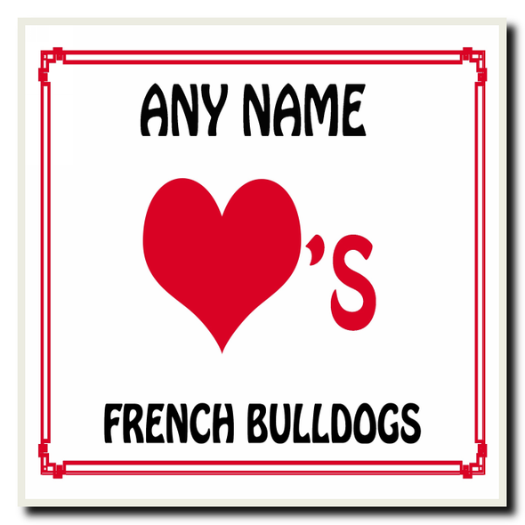 Love Heart French Bulldogs Personalised Coaster