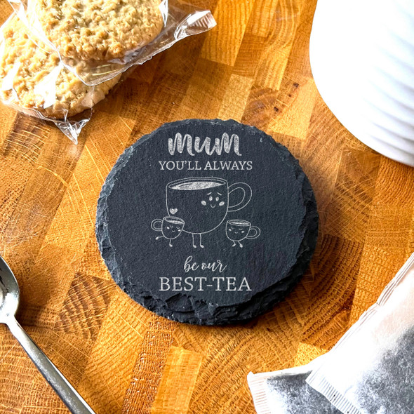 Round Slate Tea Cups Mum Children Bestie Mother's Day Gift Personalised Coaster