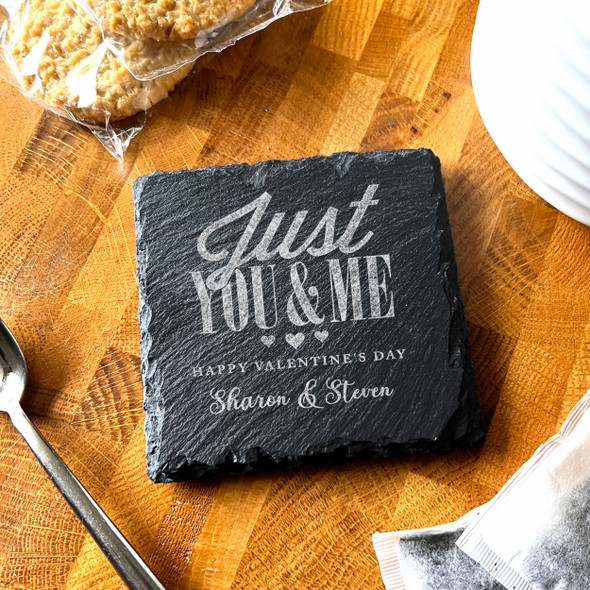 Square Slate Just You & Me Happy Valentine's Day Gift Personalised Coaster