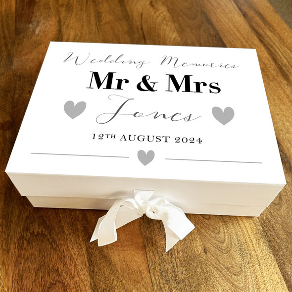 Mr & Mrs Silver Black Personalised Wedding Day Keepsake Hamper Gift Memory Box