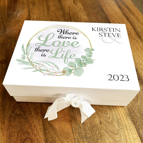 Watercolour Wreath Personalised Wedding Day Keepsake Hamper Gift Memory Box