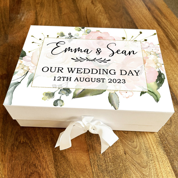 Watercolour Flowers Personalised Wedding Day Keepsake Memory Hamper Gift Box