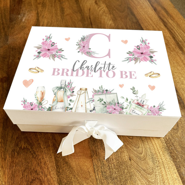 Bridal Shower Initial Pink Flower Wedding Bride To Be Personalised Gift Box