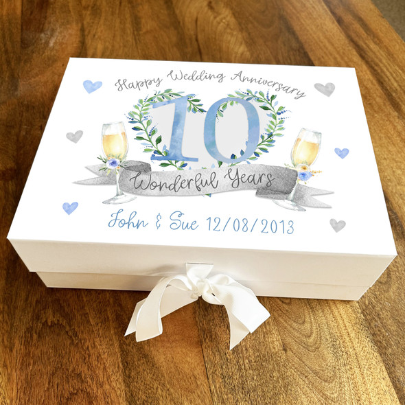 10th 10 Wonderful Years Personalised Wedding Anniversary Keepsake Gift Box