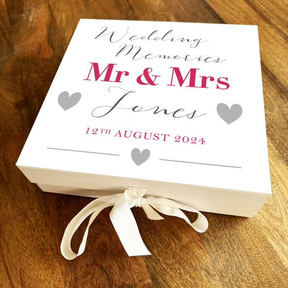 Mr & Mrs Red Pink Personalised Square Wedding Day Keepsake Gift Memory Box