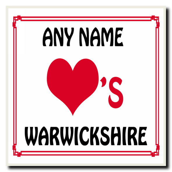 Love Heart Warwickshire Personalised Coaster