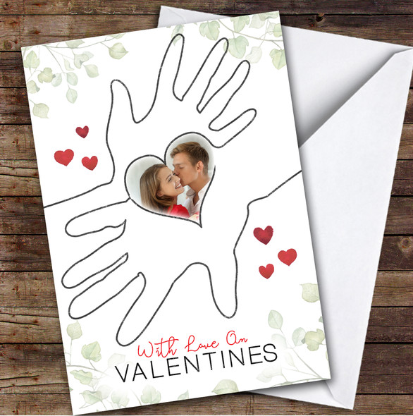 Photo In Line Heart Hands Romantic Personalised Valentine's Day Card