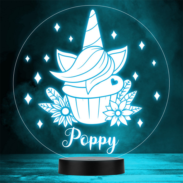 Cute Unicorn Cupcake Floral With Stars Heart LED Personalised Gift Night Light