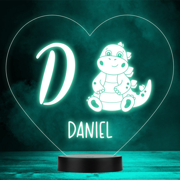 Kids Baby Dinosaur Initial Letter D Heart LED Personalised Gift Night Light