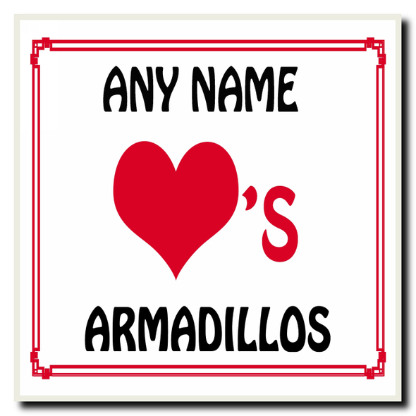 Love Heart Armadillos Personalised Coaster
