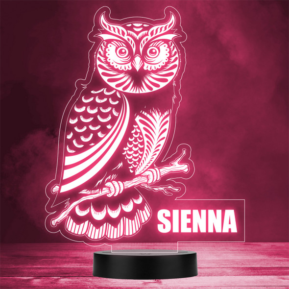 Owl Sitting On Branch Bird Animal LED Personalised Gift Night Light