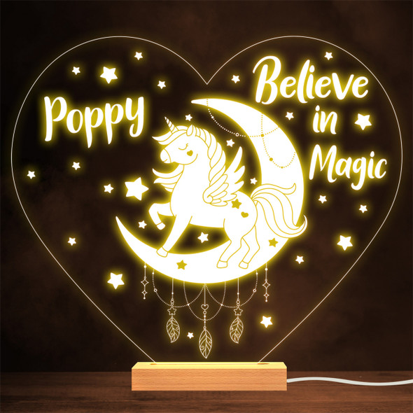 Unicorn Crescent Moon Stars Jewels Heart Lamp Personalised Gift Night Light