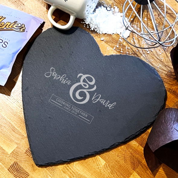 Heart Slate Couple Decorative Cooking Together Since Personalised Serving Board