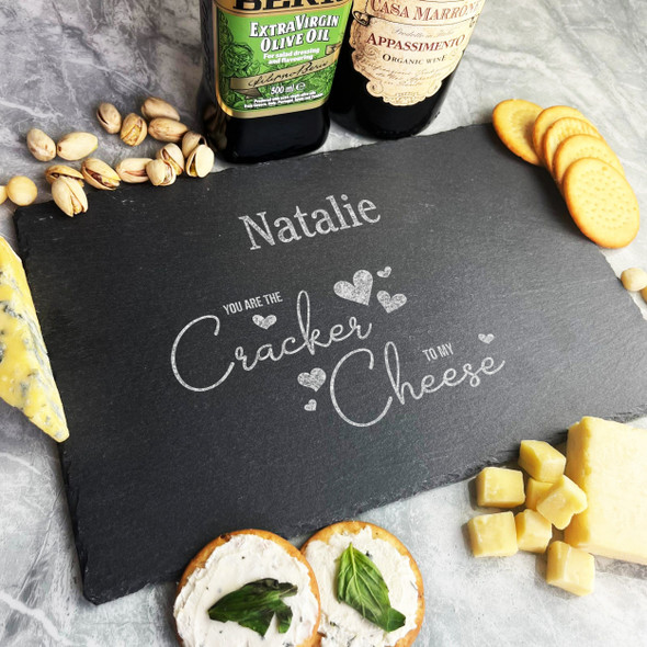 Rectangle Slate Hearts Crackers To My Cheese Personalised Serving Board