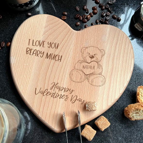 Wood Heart Valentine's Day Teddy Bear I Love You Personalised Chopping Board