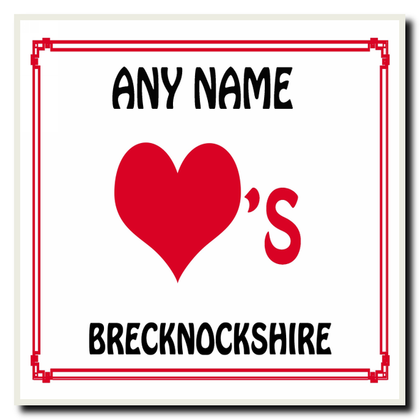Love Heart Brecknockshire Personalised Coaster