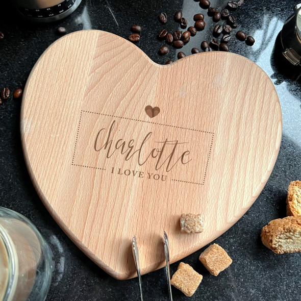 Wood Heart I Love You Dotted Frame Personalised Chopping Board