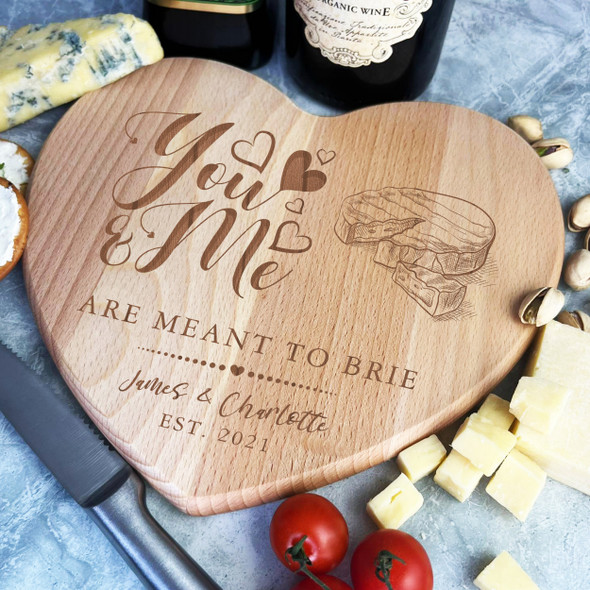 Wood Heart You & Me Brie Cheese Personalised Serving Board