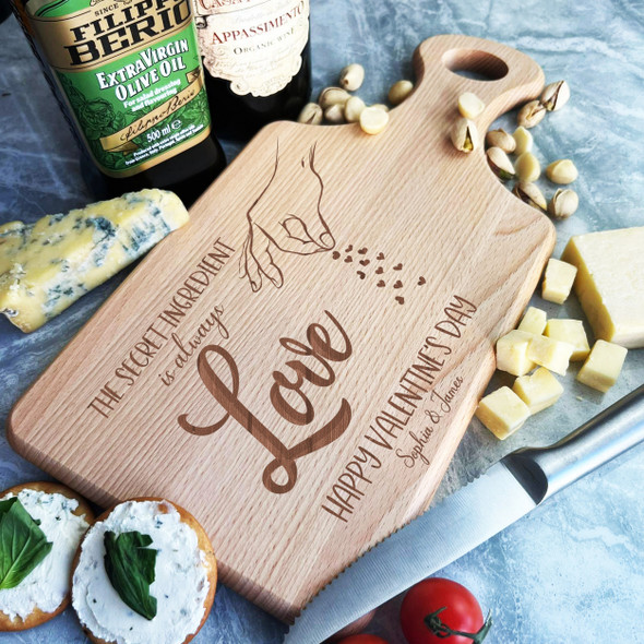 Wood Paddle Valentine's Day Love Ingredient Personalised Chopping Board