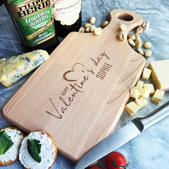 Wood Paddle Happy Valentine's Day Heart Personalised Chopping Board