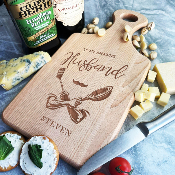 Wood Paddle Amazing Husband Cooking Man Personalised Chopping Board