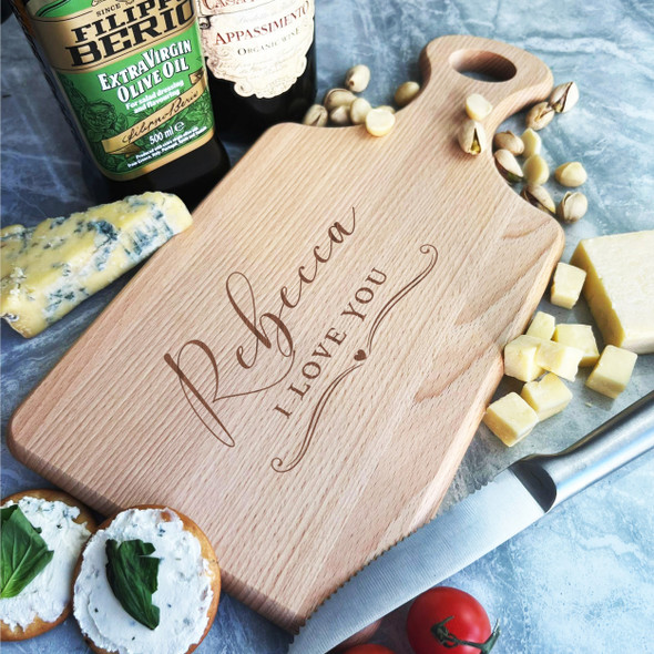 Wood Paddle I Love You Any Name Personalised Chopping Board